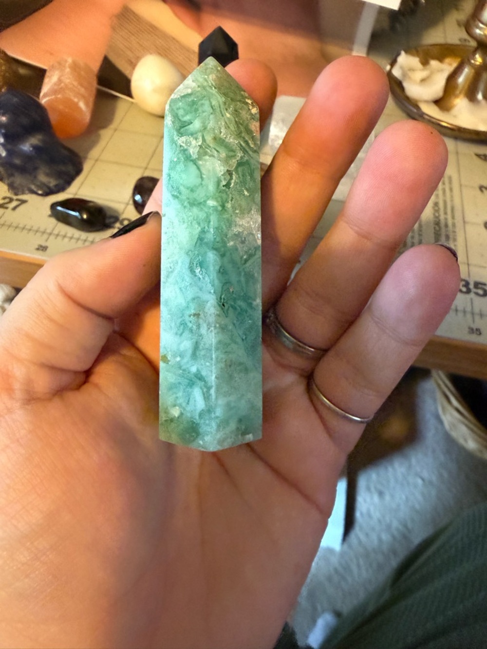 Green Flourite Crystal Point Tower - Picture 3 of 3